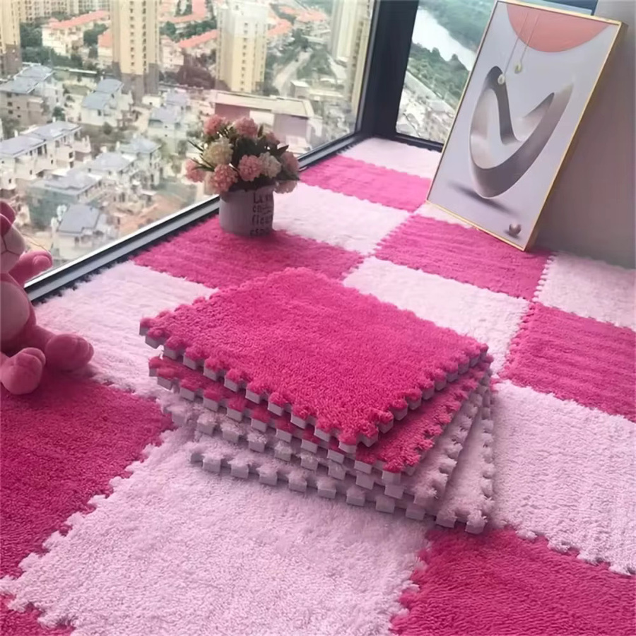 DHDH Rutschfeste Plüsch-Babyspielmatte aus weichem EVA, BPA-frei und waschbar, Pink/Weiß - Bild 1