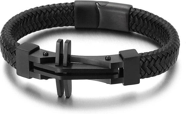 Allbestart Lederarmband Edelstahl, Vintage, Grau, Herren, 21,5 cm - Bild 1