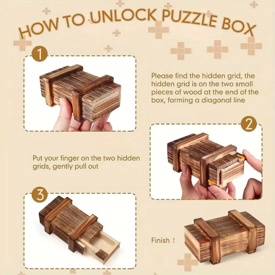 XYTLEZONE Vintage-Puzzleschachtel aus Holz, 3D-Rätsel, mit verstecktem Fach - Bild 3