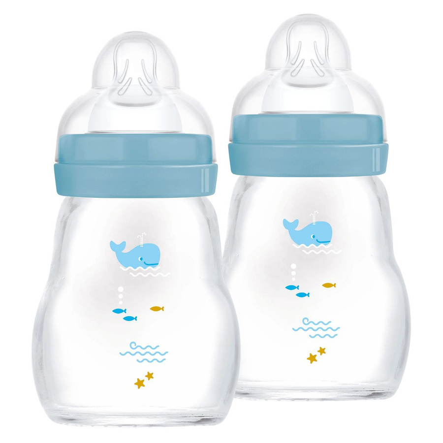MAM Feel Good Glas-Flaschen 2er Pack mit Silikon, Blau, 170 ml - Bild 1