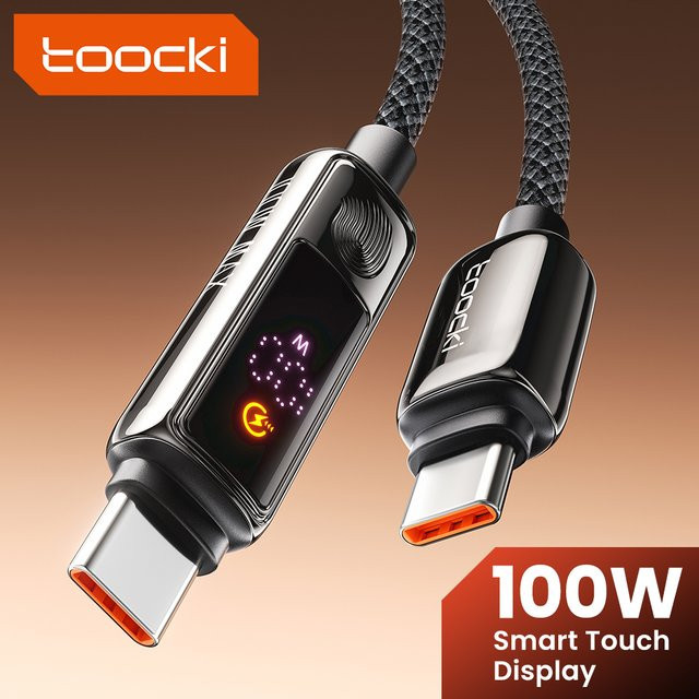 Toocki USB-C-Kabel 100 W mit Smart Touch Power Display, Zinklegierung, Schwarz, PD3.0 Schnellladekabel für Samsung und iPhone 16 - Bild 1