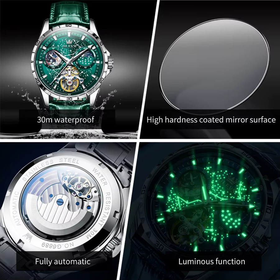 OLEVS Armbanduhr Edelstahl, Mechanisch, Silber, Herren - Bild 4