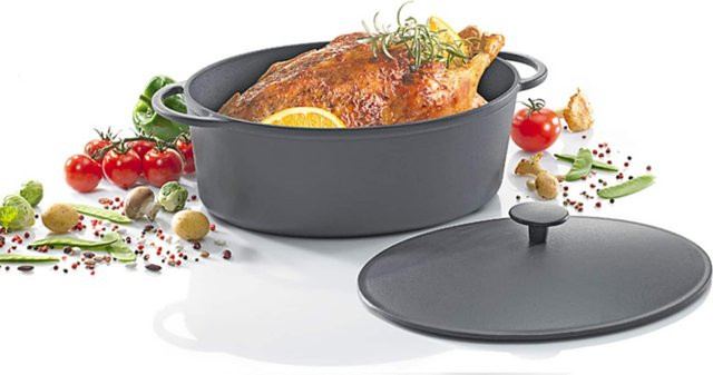Ovaler RUSTICA Eisenguss-Gänsebräter mit Deckel und Griffen in Anthrazit, 34 cm - Bild 1
