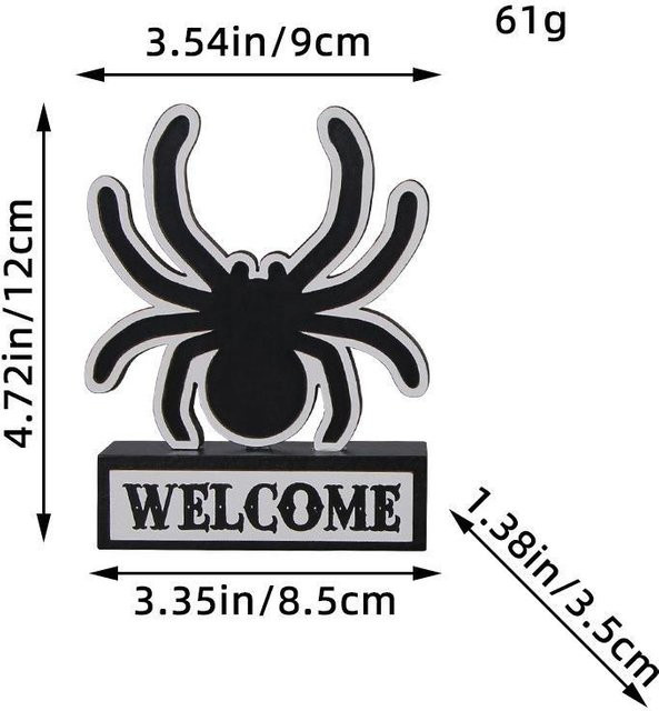 WTEMPO Halloween Holzplakette als Anhänger mit Spinne und Fledermaus in Schwarz - Bild 1