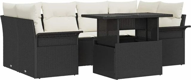 vidaXL Garten-Sofa-Set aus Poly-Rattan in Schwarz mit 7 Teilen und Kissen - Bild 1