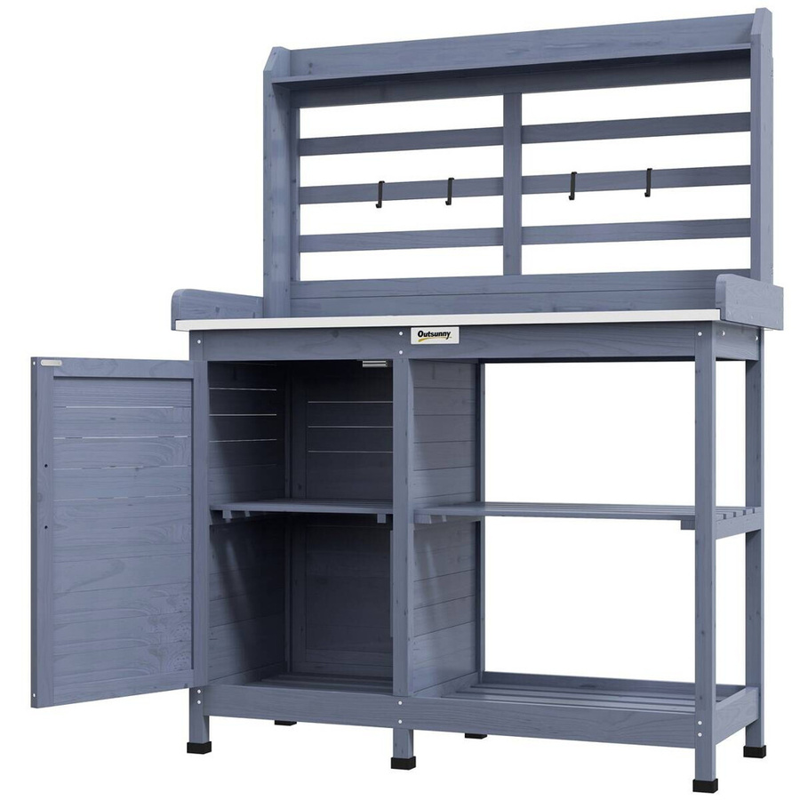 Outsunny Pflanztisch in Grau aus Holz und Metall für den Garten, B/H/L: 47 x 112 x 146 cm - Bild 2