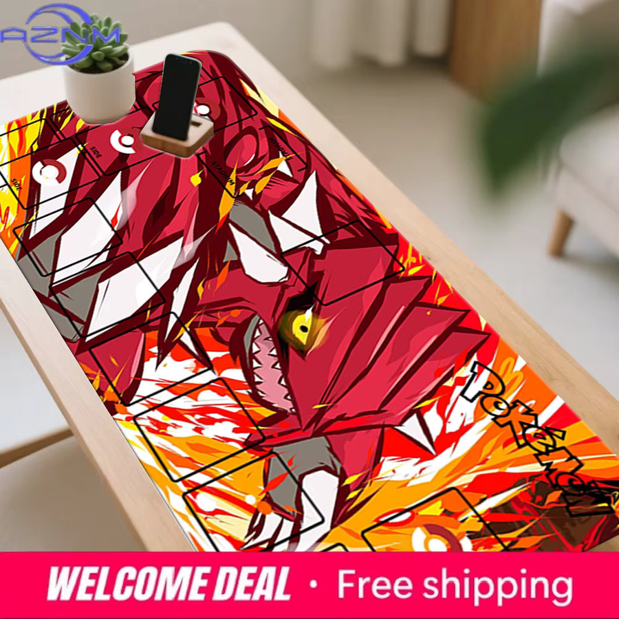 Potdemiel Pokemon TCG Spielmatte Groudon Red Flame Battle, rutschfestes Gaming-Mauspad, rot/mehrfarbig - Bild 5
