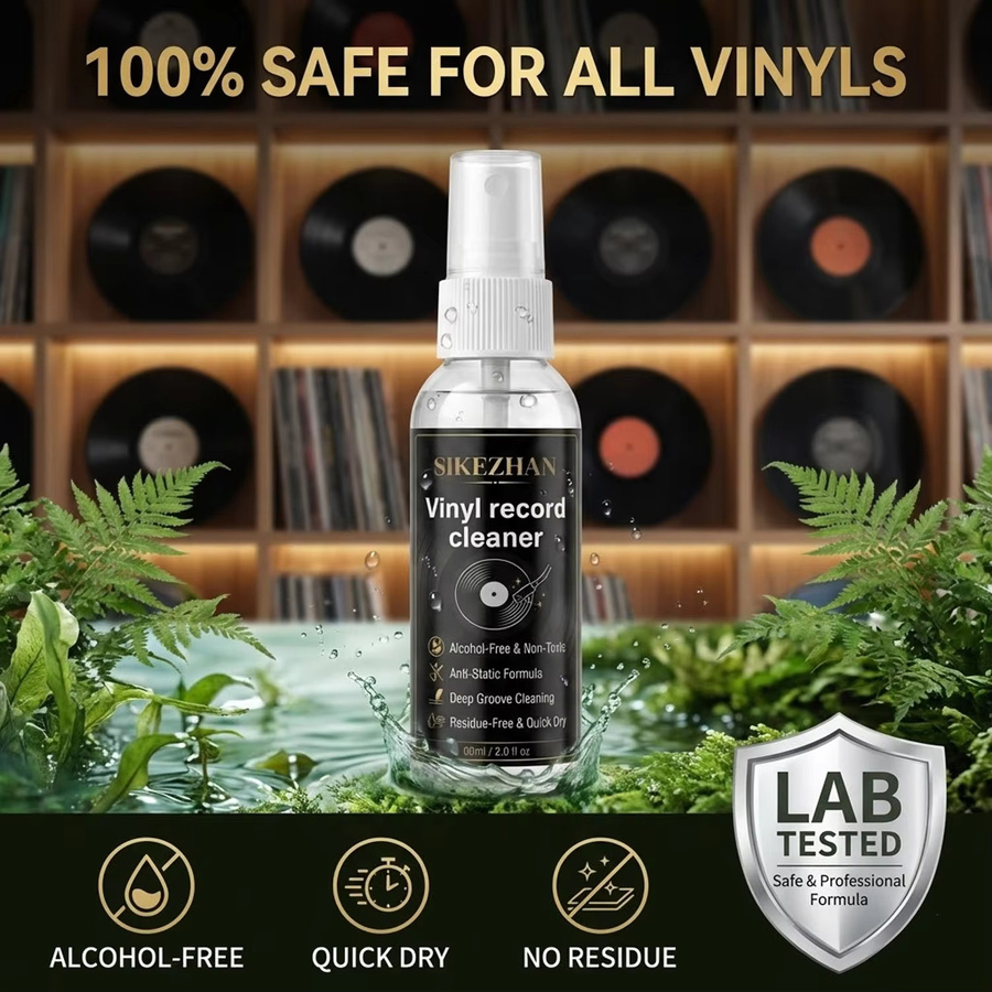 SIKEZHAN Professionelles Vinyl-Schallplatten-Reinigungsset mit 60ml Alkoholfreiem Spray, Antistatischer Samtbürste und Reinigungstuch für LP-Plattenspieler - Bild 4