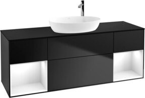 V&B Waschtischunterschrank Finion mit Wandbeleuchtung, Breite: 160 cm, Farben: Weiß und Schwarz, lackiert - Bild 1