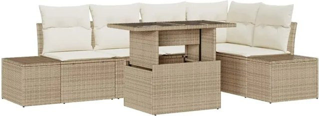 vidaXL Garten-Sofa-Set aus Poly-Rattan in Beige mit integriertem Speicher, 6-teilig - Bild 1