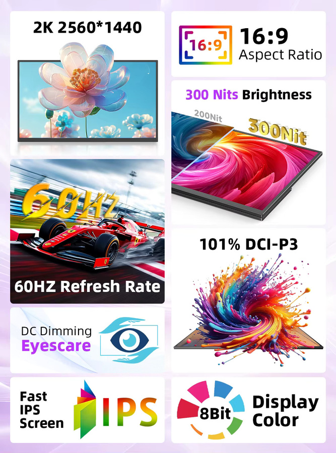 UPERFECT Tragbarer 22 Zoll 2K Touchscreen Monitor in Schwarz mit HDMI und USB-C sowie Doppellautsprechern für Gaming und Laptops - Bild 3