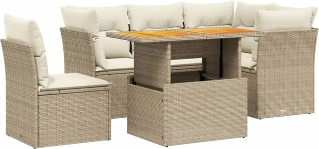 vidaXL 5-teilige Garten-Sofagarnitur in Beige mit Kissen aus PE-Rattan und Akazienholz - Bild 1