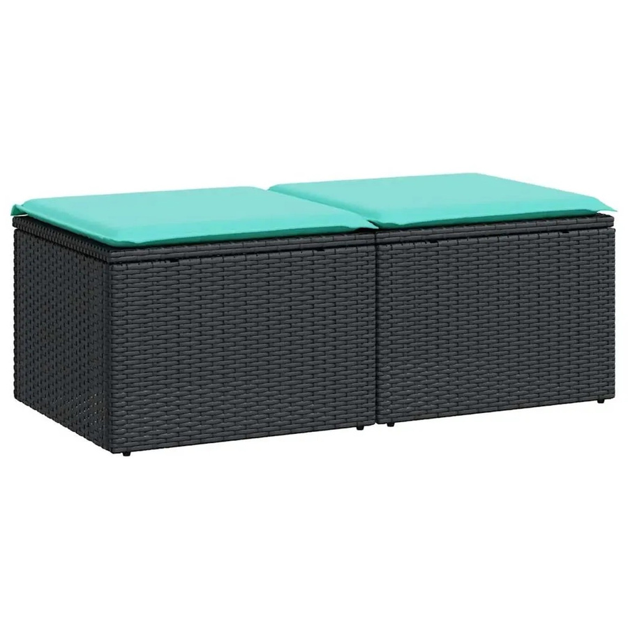 vidaXL 2-teilige Garten-Sofagarnitur mit Ottoman und Kissen in Schwarz und Blau aus Poly-Rattan und Metall - Bild 2