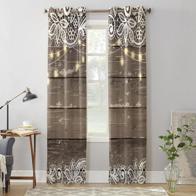 Binchi Outdoor Equipment Modernes Spitzen-Fenstervorhang aus Polyester in Grau, Breite: 135 cm, Höhe: 60 cm - Bild 1
