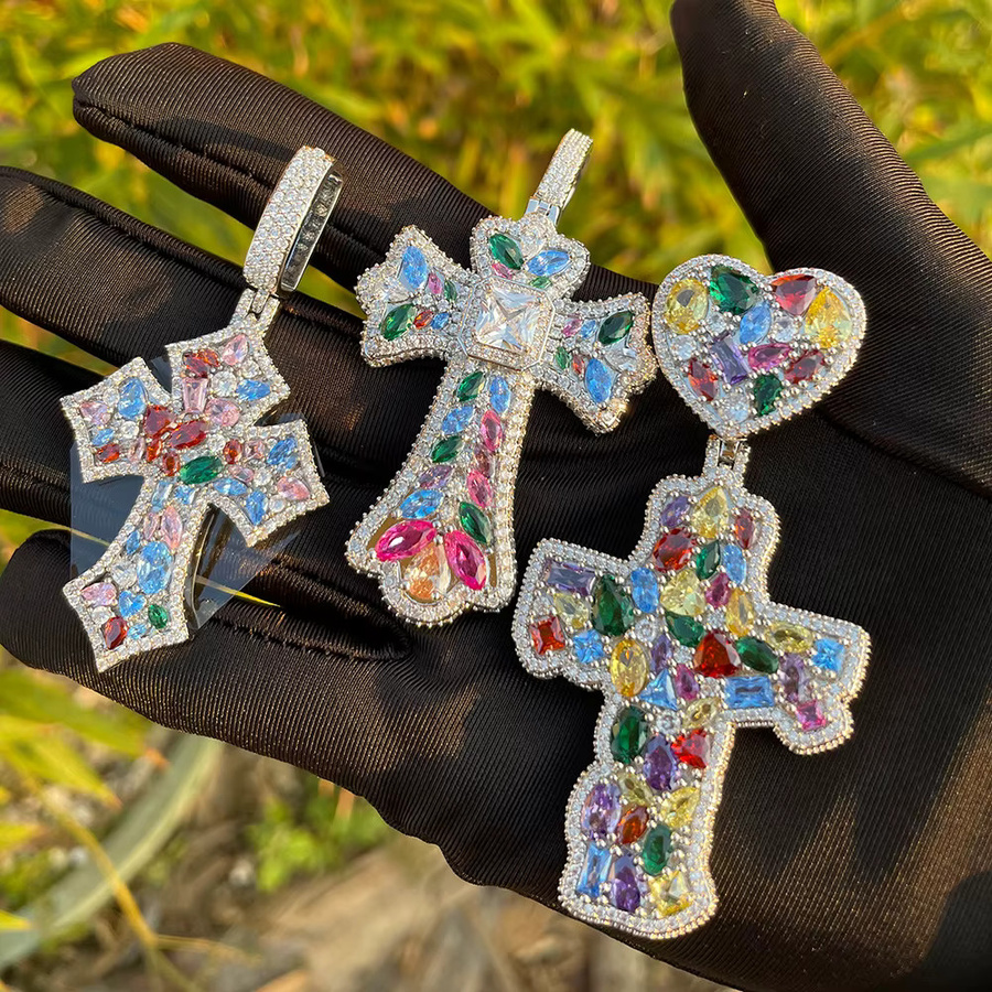 ESKEEM Halskette mit Kreuz-Anhänger, bunter Zirkonia, Herren - Bild 2