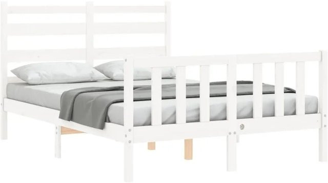 vidaXL Massivholzbett aus Kiefernholz in Weiß mit rustikaler Optik, B/T/H: 120 x 200 x 125,5 cm - Bild 1