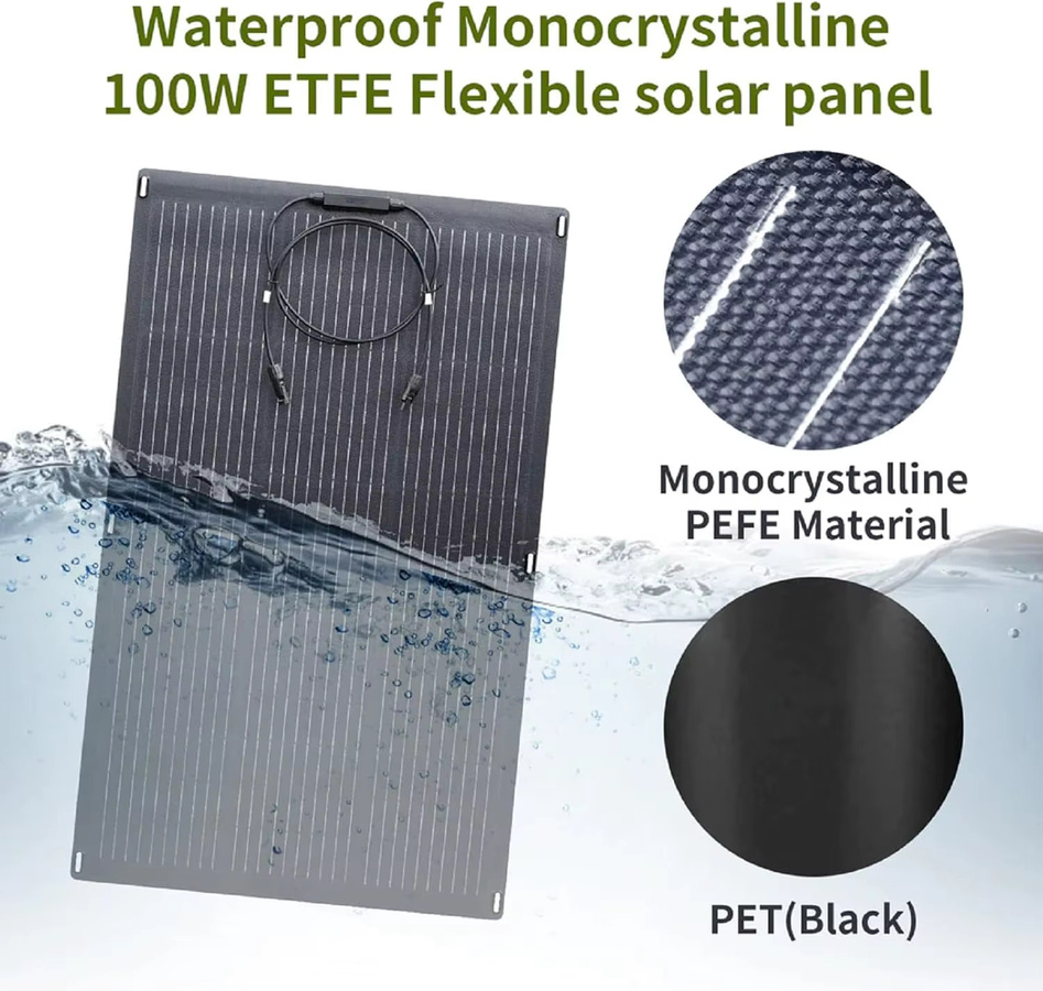 ALLPOWERS Balkon-Kraftwerk mit flexiblem Solarpanel 200W/100W, IP68 Solarladegerät Photovoltaik 12V/32V für Wohnmobil und Camping, Schwarz - Bild 5