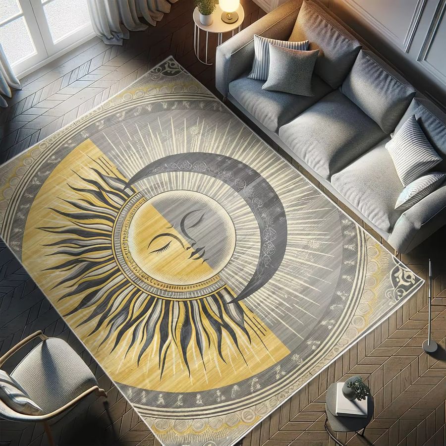 VIKAMA Teppich mit Mond- und Sonnen-Design für Wohnzimmer und Schlafzimmer - Bild 4