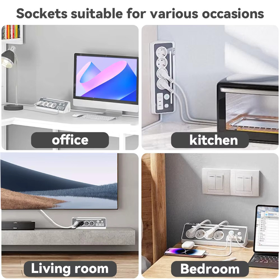 CILIA 4-fach Steckdosenleiste mit Schuko, 2x Typ-C und 1x USB, Überspannungsschutz, LED-Anzeige und Ein/Aus-Schalter, 3680W 16A, 1,5m Kabel, in Schwarz oder Weiß - Bild 3