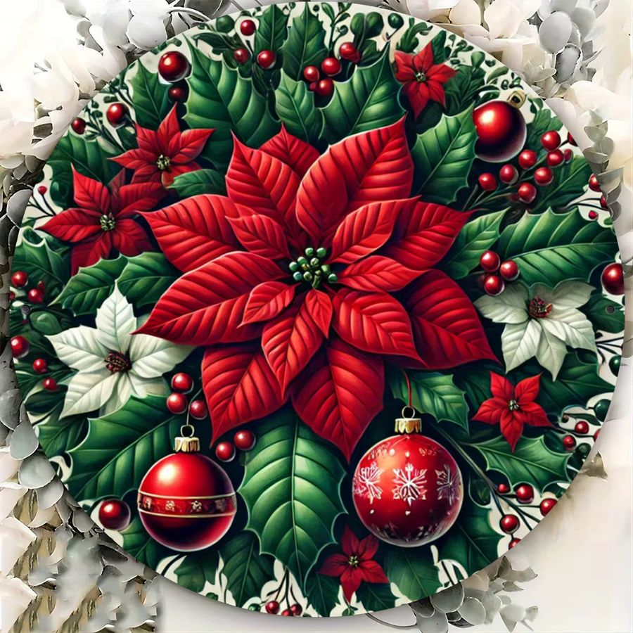 Potdemiel Weihnachts-Wandkunst aus Metall in Rot, rundes Eisenschild mit festlichem Design, Durchmesser: 20,3 cm - Bild 3