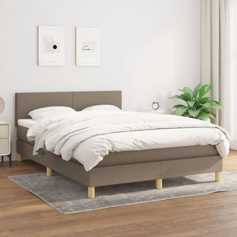 vidaxl Boxspringbett mit Matratze in Taupe meliert aus Stoff, B/T: 140 x 190 cm - Bild 1