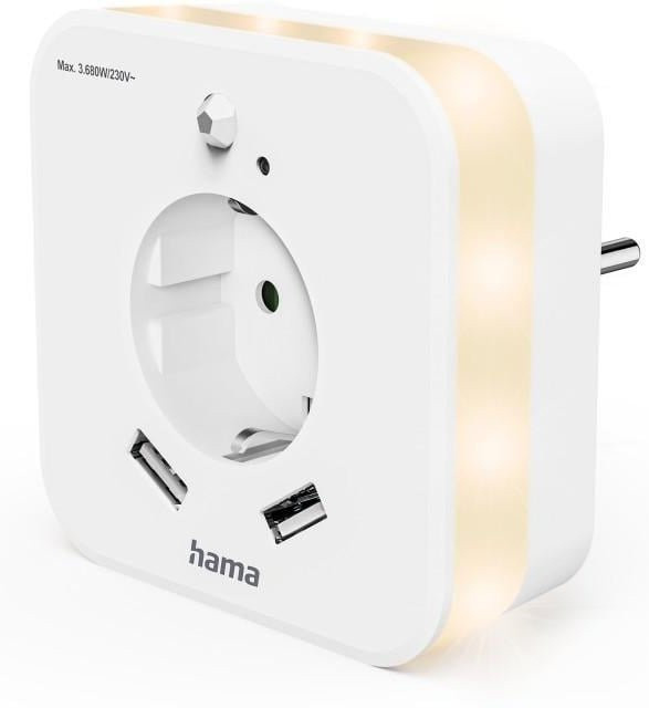Hama LED-Nachtlicht in Weiß mit Bewegungsmelder, Lichtsensor und 2 USB-Ausgängen - Bild 1