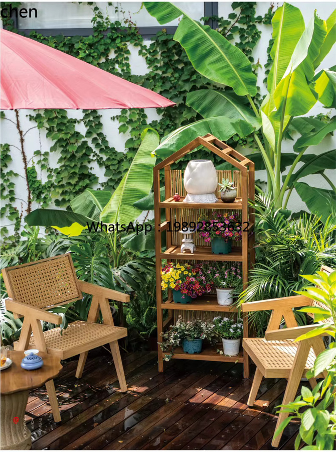 WW Garden Blumenständer aus Teak Massivholz in Schiefergrau und Braun für Garten und Balkon - Bild 3