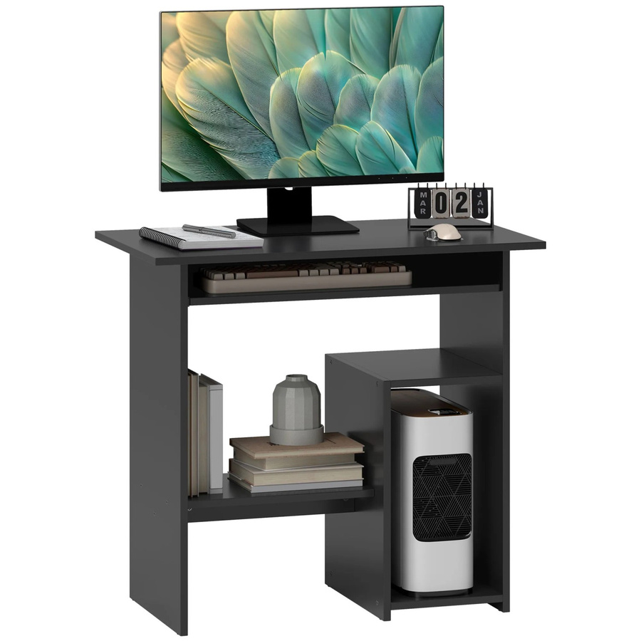 HOMCOM Computertisch Schreibtisch aus Spanplatte in Schwarz, B: 80 cm, T: 45 cm, H: 75 cm - Bild 2