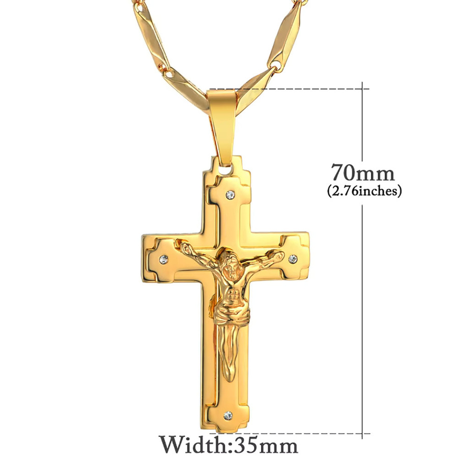 MAGIC ZONE Halskette, Christus Jesus Kreuz Anhänger, Edelstahl, Gold, Herren - Bild 3