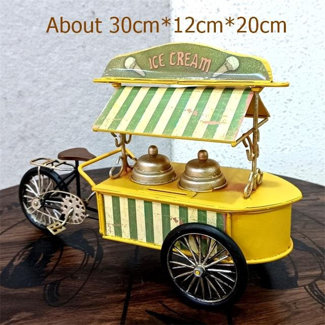 Yiran Furniture Miniatur Eiswagen aus Schmiedeeisen im mediterranen Stil, handgefertigte Metall-Dekoration in Gelb oder Rosa - Bild 1