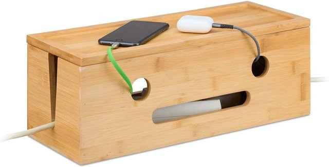 Relaxdays Kabelbox aus Bambus in Natur mit Magnetverschluss, B/T/H: 42 x 16 x 15,5 cm - Bild 1