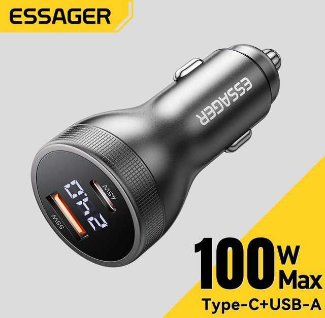 Essager 100W Auto-Ladegerät mit USB-C PD 45W Schnellladung in Schwarz - Bild 1