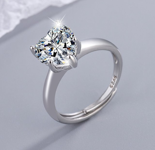 SAY Verlobungsring 925 Silber, Moissanit-Herz, Damen - Bild 1