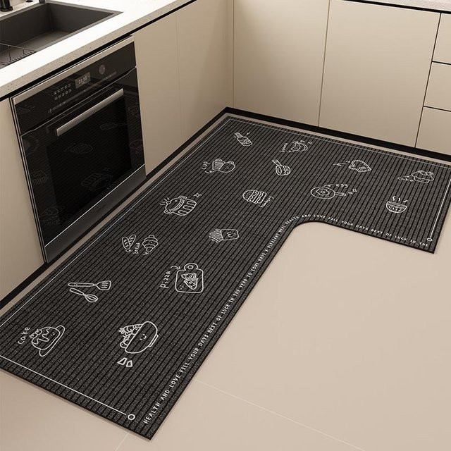 L-förmige Kieselgur-Bodenmatte von Yiran Furniture in Schwarz, wasserabsorbierend und rutschfest, B/T: 120 x 80 cm - Bild 1