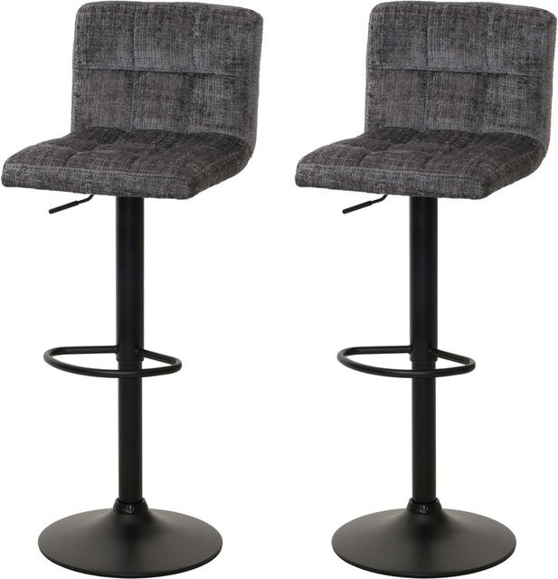 PROREGAL 2er-Set Barhocker gepolstert mit Lehne, höhenverstellbar und drehbar, Stoff Chenille Dunkelgrau - Bild 1