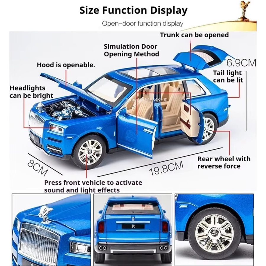 RMZ city Cullinan Mulsanne Automodell, 1:24 Maßstab, mit Licht und Sound, Metall-Diecast-Fahrzeug - Bild 1