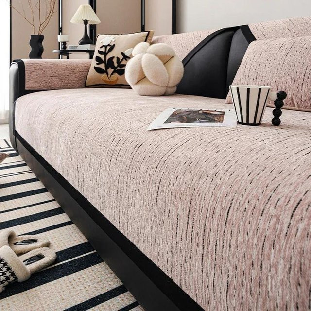 Moderner Chenille Sofabezug in Pink, rutschfester L-Form Sofaüberwurf für dein Wohnzimmer, B/T/H: 70 x 70 x 0 cm - Bild 1
