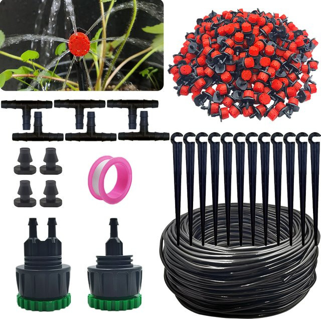 Automatisches Garten-Tropfbewässerungssystem Kit mit 1/4 Zoll Düsen für Bonsai, Topfpflanzen, Gemüse und Gewächshäuser (5-50m) - Bild 1