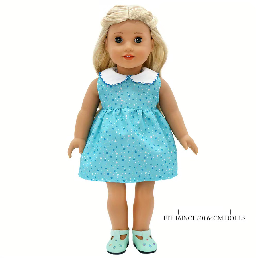 LIN KUN Mädchenpuppenkleidung Set Blau mit Blue Star Curly Collar Rock für 16-Zoll-Puppen - Bild 2