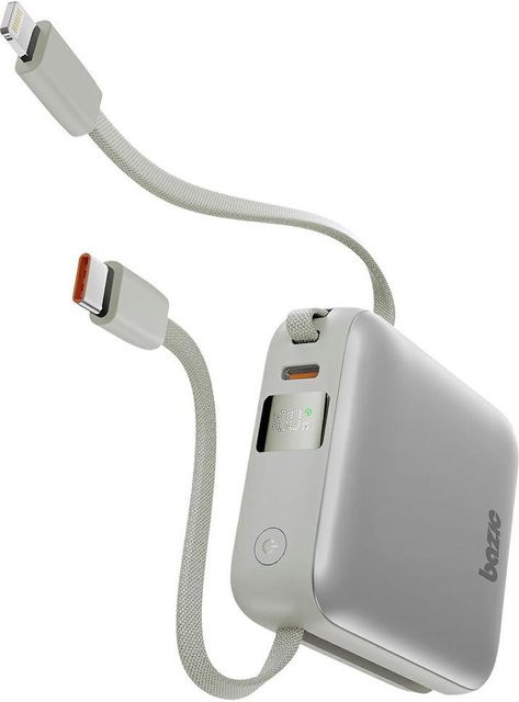Bazic Fusion Mini 3in1 PowerBank mit 10000mAh und USB-C sowie Lightning-Kabel in Grau - Bild 1