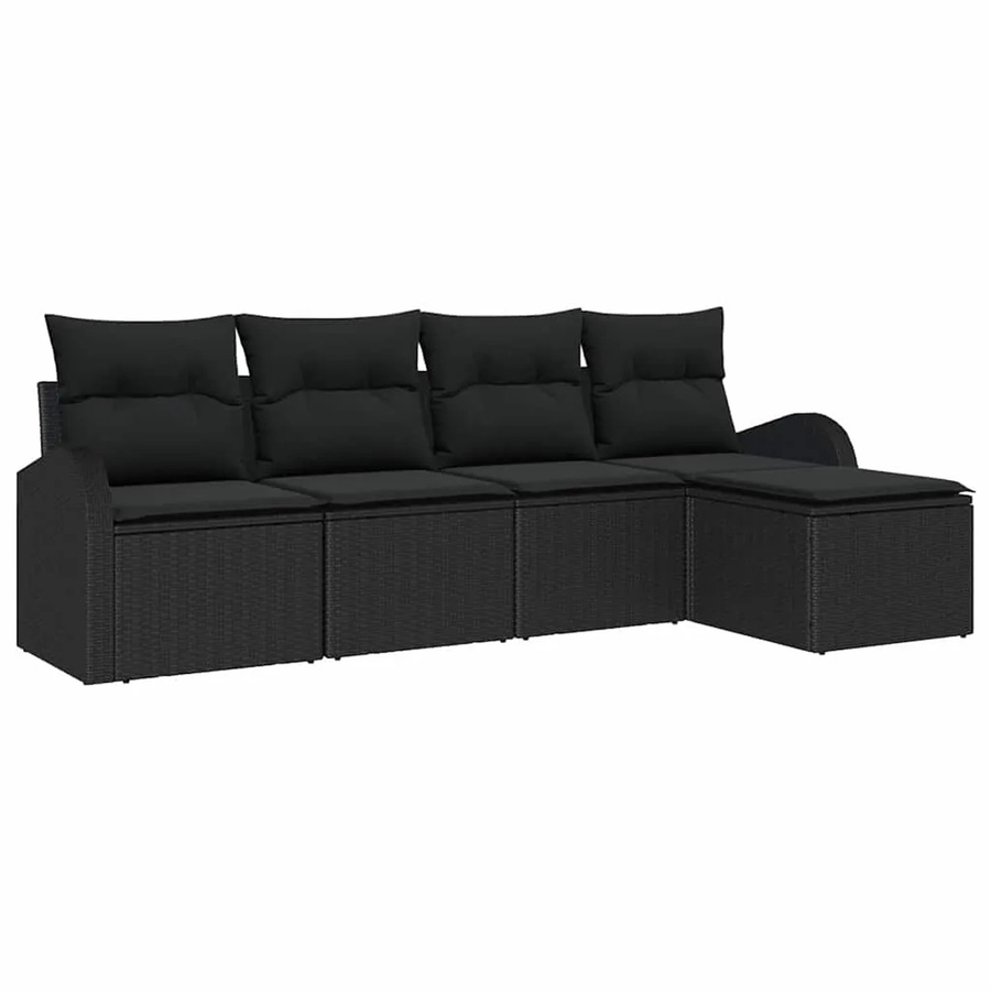 vidaXL Garten-Sofa-Set aus Poly-Rattan in Schwarz, 5-teiliges Lounge-Set mit Kissen und Metallrahmen - Bild 2