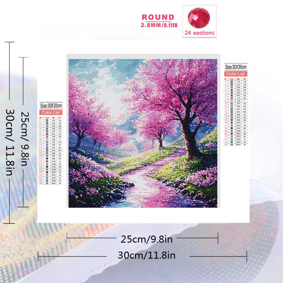 EverShine Diamantmalerei Kirschblüten Landschaft als quadratisches Mosaik-Stickerei-Set in Mehrfarbig - Bild 2