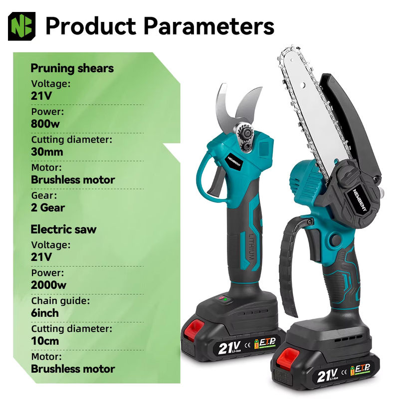 NEWBENY Gartenwerkzeug-Set mit bürstenloser 6-Zoll-Elektrosäge und 30 mm elektrischer Gartenschere, kabellose Holzbearbeitungswerkzeuge kompatibel mit Makita LXT Akku - Bild 2