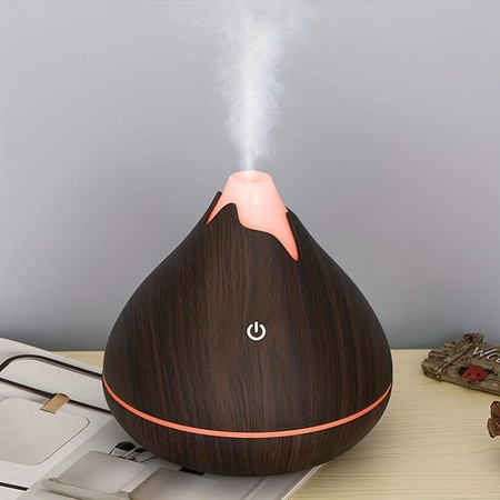 Binchi Keji Travel Vulkanischer Aromadiffusor in Grau mit farbigem Flammen-Nachtlicht, tragbarer USB-Luftbefeuchter, 350 ml