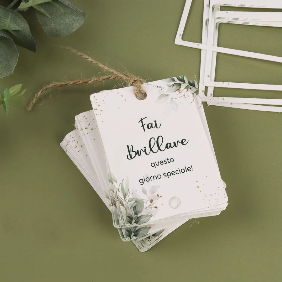 100 Stück WeddingSpark Tags mit grünem Blatt-Design in Weiß, B/H: 5 x 7 cm - Bild 2