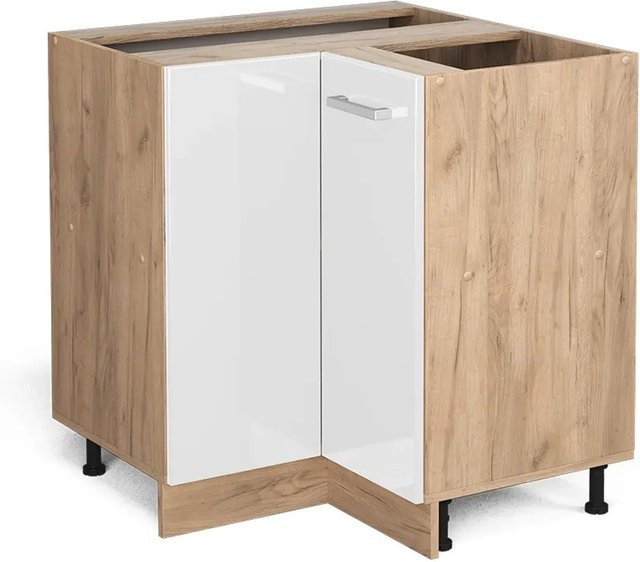 Vicco Eckunterschrank R-Line Weiß Hochglanz und Goldkraft Eiche ohne Arbeitsplatte - Bild 1