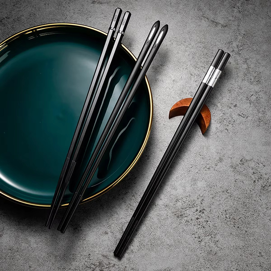 5 Paar AJOYOUS Essstäbchen aus Metall in Schwarz Matt für Sushi und Koreanische Küche - Bild 5