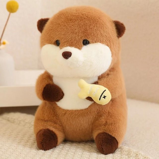 Kidsly Cartoon Otter Mit Hut Fisch Plüschtier, 30cm, Braun - Bild 1
