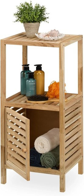 Relaxdays Badezimmerregal aus Walnussholz Natur mit Tür und 2 Ablagen, B/T/H: 86 x 40 x 36 cm - Bild 1