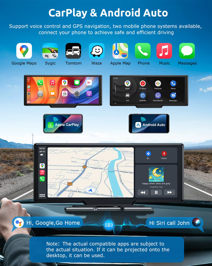 ESSGOO Tragbares Autoradio mit 10.26 Zoll 4K Touchscreen, 64G Speicher, Drahtlos Apple CarPlay und Android Auto, Dash Cam, Bluetooth, GPS, WiFi, Rückfahrkamera und Navigation in Schwarz - Bild 5
